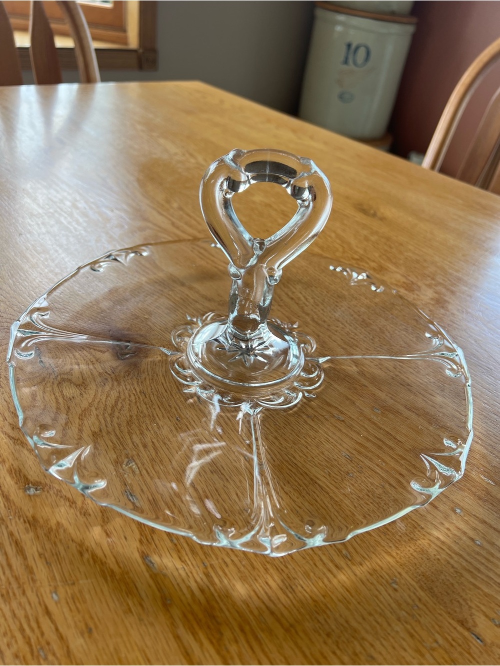 Jeannette clear glass tidbit tray or center handle tray